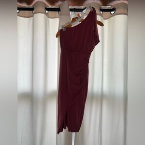 One-Shoulder Burgundy Dress